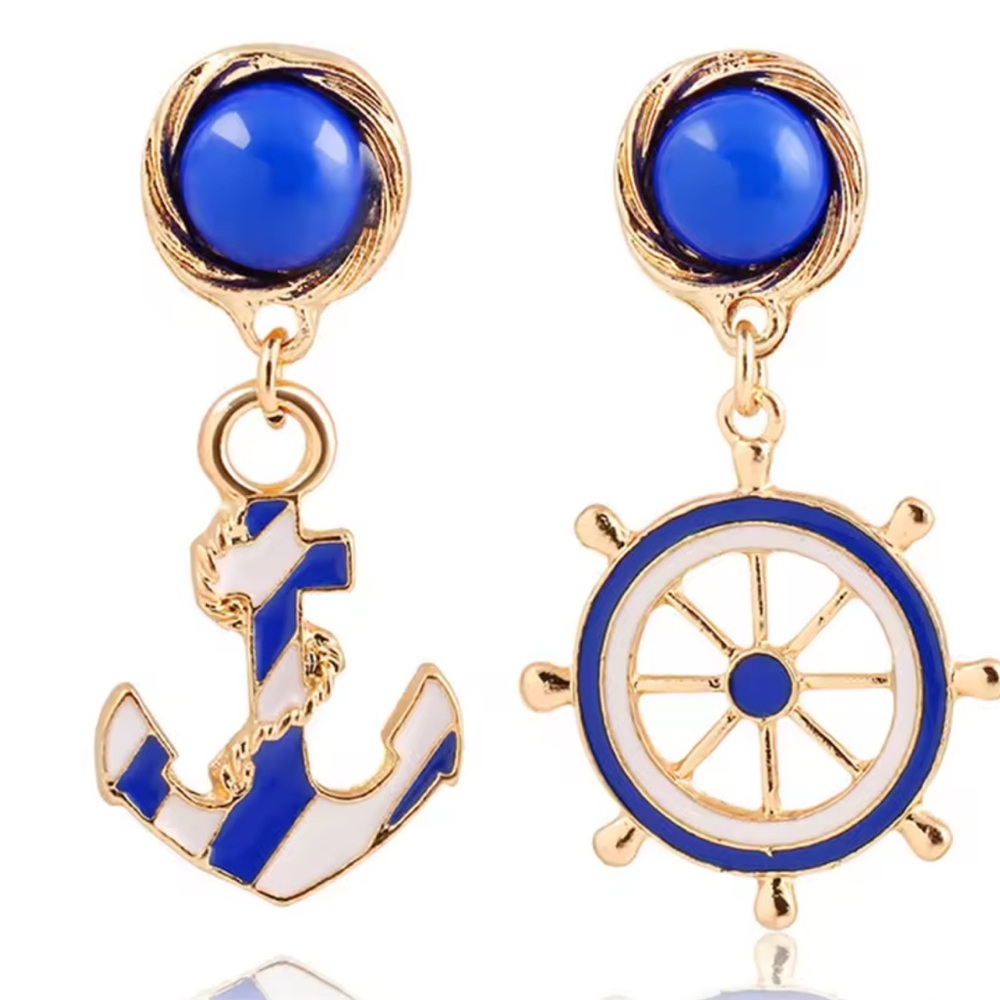 Nautical Blue and Gold Anchor Earrings